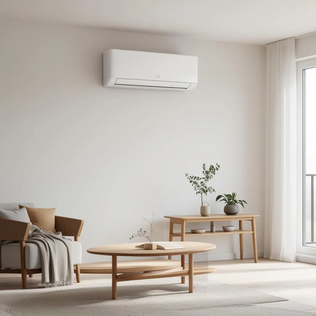 Climatisation murale réversible installée dans un salon
